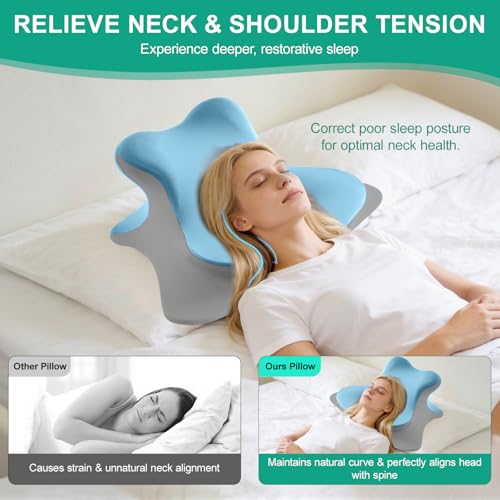 Image of MOONYOOY Ergonomic Reading Pillow for Bed, Premium Memory Foam Wedge Pillow for Prone, Leaning & Back Support, Cooling Ice Silk Cover for Couch & Headboard Relaxation, Sky Blue
