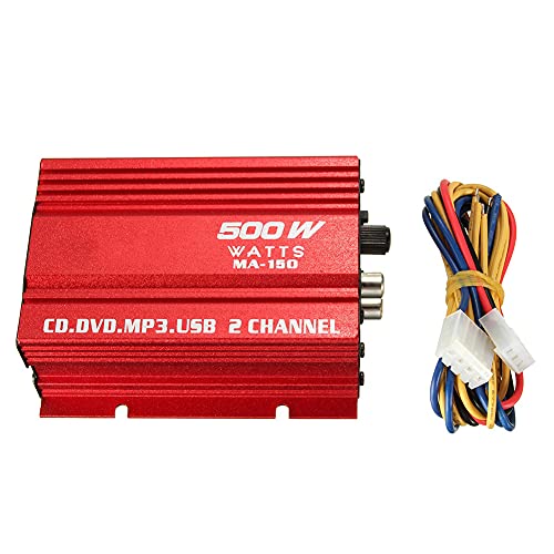 Somerway Amplificatore Auto 500W 12V 2CH HiFi Stereo Amplificatore di Potenza Audio Ricevitore per Auto Altoparlante per Auto Rosso