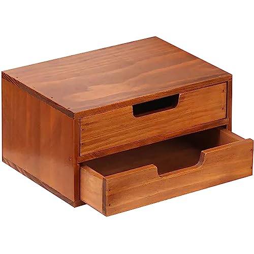 Double Drawer Desktop Storage Organizer in a Modern Wood Design (9.8”x6.9”x 5.1”) 2-Drawer Stackable Drawer Unit - Wood Monitor Riser (1-Pack)