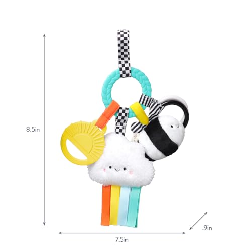 Image of Itzy Ritzy Teething Activity Toy - Bitzy Busy Ring Infant Teething Toy Features Braided Ring & Dangling Toys, Includes Teether, Ribbons, Crinkle Sound & Jingle Bell - 0 Months & Up (High Contrast)