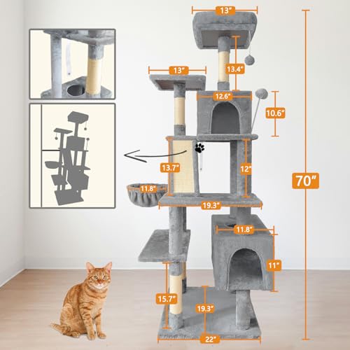 Torre para gatos interior 70 pulgadas gris claro miniatura 2