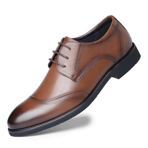 Men's Leather Oxford Dress Shoes, Comfortable Pointed Toe Formal Business Shoes Lace-Up Non-Slip Classic Style for Office and Wedding