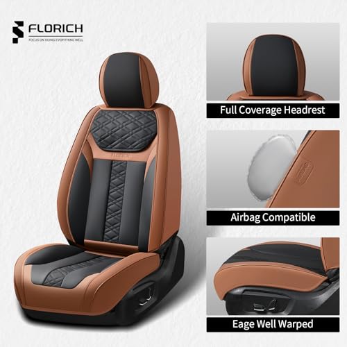 Image of FLORICH Seat Covers, Front Seat Covers 2 PCs, Automotive Seat Cover for Cars, Luxury Leather Universal Seat Cover Accessories Fit for Most Cars SUV Truck Sedans(Brown)