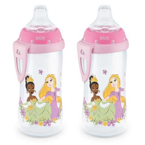 NUK Active Sippy Cup, 10 oz, 2 Pack, Disney Princess, BPA-Free, Soft Spout, Spill-Proof Cup
