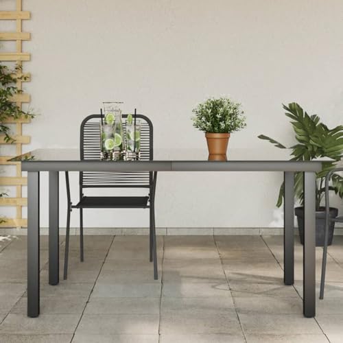 Homgoday Mesa de jardín de Aluminio y Vidrio Negra 150x90x74 cm Mesa de Jardín para Terraza Patio