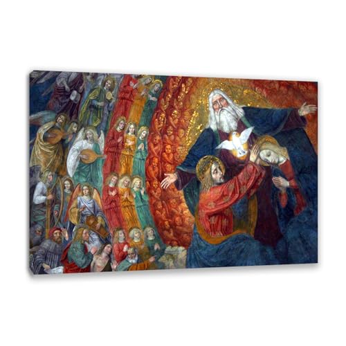 Tableau sur toile Couronnement de Marie 30x45cm encadré pour décoration murale salon