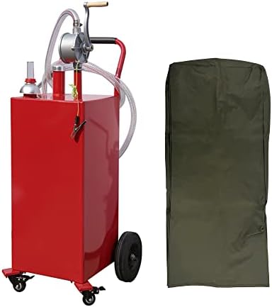 PartsFlow 32 Gallon Gas Caddy Fuel Tank Gasoline container Diesel portable gas tank w/pump Rolling & Solid Rubber Wheels for Boat,ATV,Motorcycle,UTV,Car & Cover WaterProof;Sun Sand Prevention