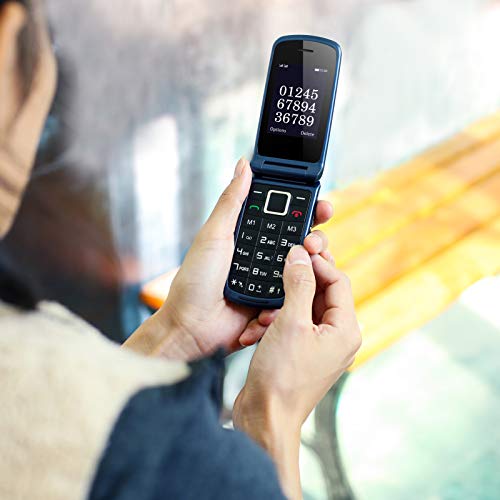 3G Flip Cell Phones Unlocked Big Icon Large Volume Basic Mobile Phone with Dual 2.4" Screen, Easy to Use Dual SIM Feature Phone for Seniors and Kids (Blue)