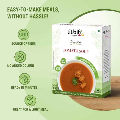 Image of Tit-Bit Tomato Soup Powder Pack of 5 (250g), Instant Chatpata and Spicy Tomato Soup, No Onion No Garlic, Soup Packets for Easy Preparation