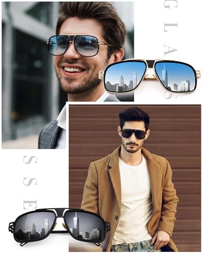 Image of Frienda 3 Pairs Retro Sunglasses for Men Oversized Men Shades Glasses Fashion Alloy Metal Gold Frame Polarized Sun Glasses