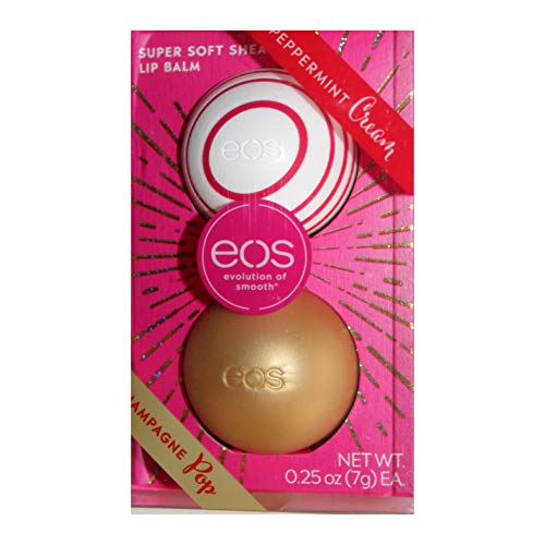 eos (1) 2pc Box Set Lip Balm Sphere containers - Peppermint Cream & Champagne Pop Flavored - Super Soft Shea - 0.25 oz per Sphere