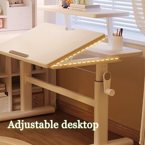 Escritorio de pie con elevación manual y ángulo ajustable, estantería extraíble, patas gruesas, escritorio de oficina con tira de bloque de escritorio para uso doméstico u oficina