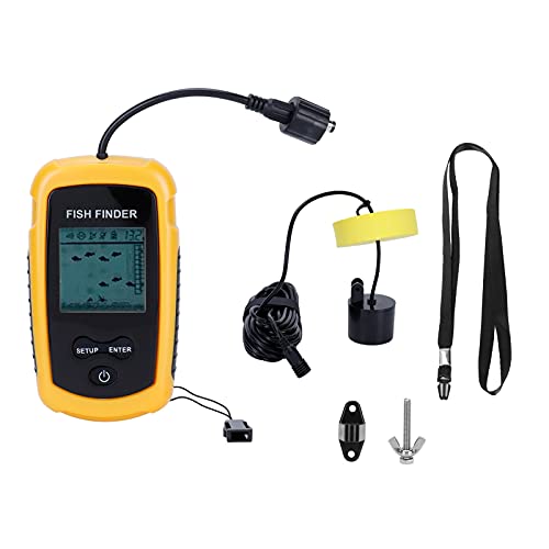 Buscador de Peces con Sonar portátil, localizador de Profundidad de Mano con Sensor de Alarma, Pantalla LCD para Pesca Diurna y Nocturna, Rango de detección de 3 a 328 pies, transd