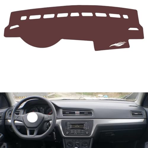 Leather Dash Board Cover mat Compatible with VW Lavida 2019 ，Anti-Glare and dust Protector(Brown)