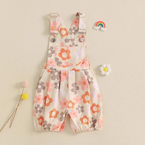 BILIKEYU Toddler Little Girls Jumpsuits Flowers Prints Adjustable Straps Baggy Wide Leg Summer Romper Pants2