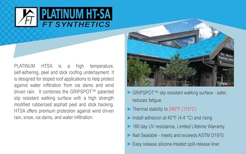 FT Synthetics Platinum HT-SA Ice & Water Roofing Underlayment, 41 mil, 36" x 67', High-Temp, Self-Adhering, Nail Sealable, UV Resistant, ASTM/CSA Certified, Lifetime Warranty by FT Synthetics - Image 6