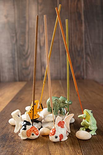 Goldfish Incense Holder - Ceramic Incense Stick Burner - Small 2.5" Gold Fish Figurine White And Orange Porcelain - Perfect Cute Miniature Collectible Gift (White & Orange) #TOP6