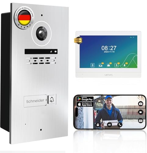 MATHFEL 2 Draht Bus IP WLAN Video-Türsprechanlage, 10 Zoll Touchscreen Monitore mit Full HD 2 Megapixel 170 Grad Weitwinkelkamera -Außenstation in Silber mit Gravur