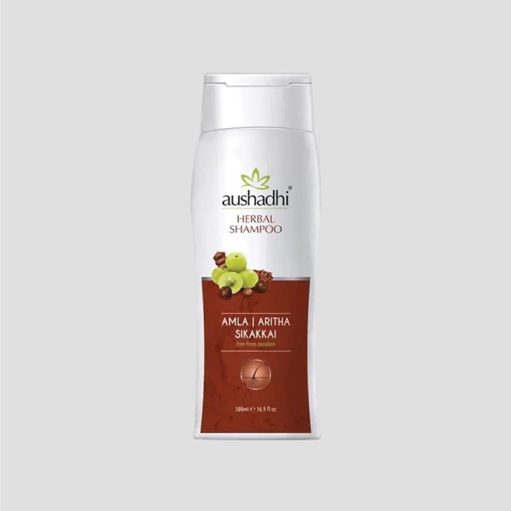 Aushadhi Herbal Amla Reetha Shikakai Paraben Free Shampoo for Thick & Strong Hair, Damage Control, Hair Growth & Hair Fall | Herbal Hair Cleanser & Natural Ingredients for Women & Men (500 ml)