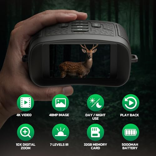 Image of 4K Night Vision Goggles, Night Vision Binoculars with 3″ Screen, 10X Digital Zoom, Infrared Binoculars, 5000mAh Rechargeable Battery, 32GB Card Included Tech Gadgets Telescope, Gifts for Men