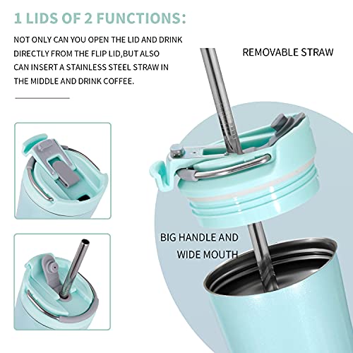 Bottlebottle Bottle Bottle Insulated Coffee Tumblers With Dual-Use Lid And Straw Double Walled Iced Travel Coffee Mug For Woman And Man 18 Oz Stainless Steel Tumbler With Handle(Green Blue #TOP2