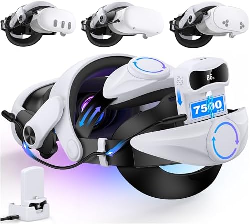 Head Strap for Quest 3/3S & Quest 2 with 15000 mAh Battery, Comfor VR Accessory with 2 Adjustable Knobs to Adjust for Head Fit, Elite Strap with Battery & Charging Station for Extended 7H of Playtime