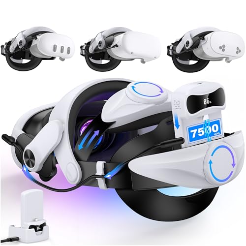 Head Strap for Quest 3/3S & Quest 2 with 15000 mAh Battery, Comfor VR Accessory with 2 Adjustable Knobs to Adjust for Head Fit, Elite Strap with Battery & Charging Station for Extended 7H of Playtime