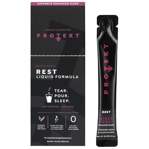 PROTEKT GABA L Theanine Supplement | Melatonin Free Sleep Aid for Adults | Valerian Root for Sleep Support & Restful Night | GABA Calm & Liquid Sleep Drink Mix for Adults | Mixed Berry, Pack of 10 Cover