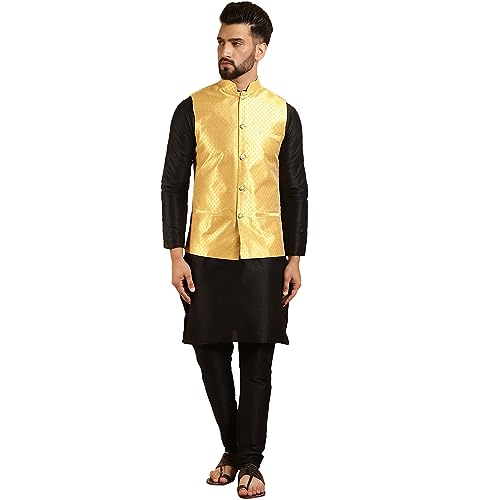 Image of SOJANYA (Since 1958 Men's Silk Blend Kurta Pyjama & Self Design Nehru Jacket Combo