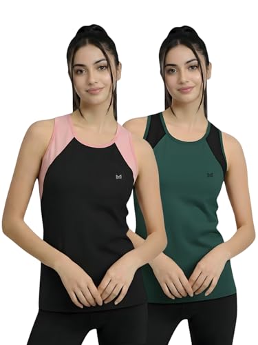 Image of White Moon Women's Gym Tank Top Combo | Pack of 2 Sleeveless Sports T-Shirts for Running, Training & Yoga