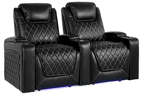 Valencia Oslo Home Theater Seating | Premium Top Grain Italian 11000 Nappa Leather, Power Recliner, Power Lumbar Support, Power Headrest, LED Lighting (Row of 2, Black)
