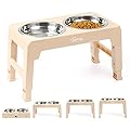 Toozey Raised Dog Bowl Height-Adjustable, Dog bowls with 2x 1200ml Stainless Steel Bowls, for Medium & Large Dogs, Non-Slip and No Spill (Beige)
