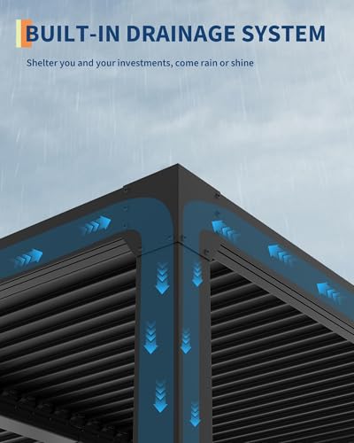Image of 12X20 FT Louvered Pergola with Adjustable Roof, Integrated Drainage System, Easy Installation, Outdoor Pergola for Backyard, Garden, Poolside, Hardtop Gazebo