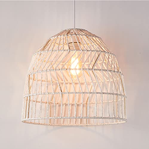 Lampe suspendue boho en rotin et chanvre beige de 15.7in pour lustre de cuisine
