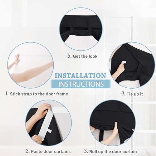 RYB HOME Side Door Curtains Thermal Insulated Blackout Small Window Covering Durable Vertical Privacy Blinds Tie Up Sidelight Shades for Front Door, W12 x L40 inch, 1 Panel, Black