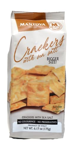 Mantova Crackers with Sea Salt, 6.17 oz. (Pack of 2), Product of Italy, Traditional, Oven-Baked Crackers, All-Natural, Vegan-Friendly, No Artificial Coloring, Flavoring or Preservatives