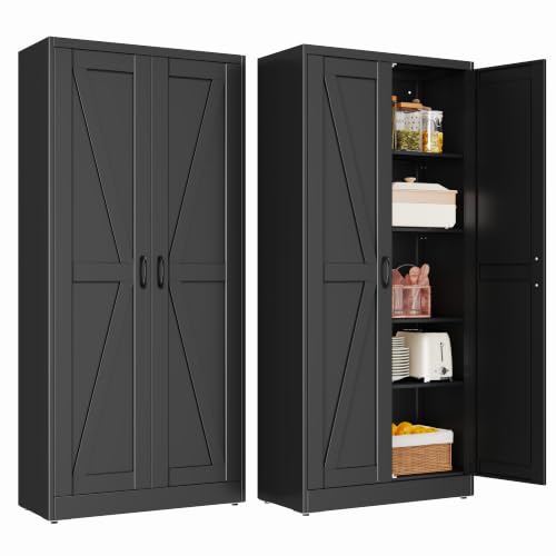 Image of PAOFIN 71 inch Black Metal Storage Pantry Cabinet