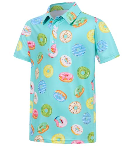 Cuddomper Boys Polo Shirt Size 11-12 Colorful Dount Short Sleeve Golf Shirts Mint Green Performance Dry Fit Tops for Active Casual