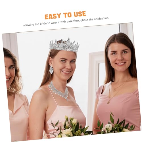 Tiara de boda para novia y juego de collar con pendientes de diamantes de imitación 3