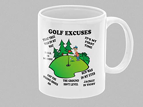 Golf Excuses, divertida taza de té y café de 325 ml para golfista, divertido regalo de cumpleaños o regalo del día del padre