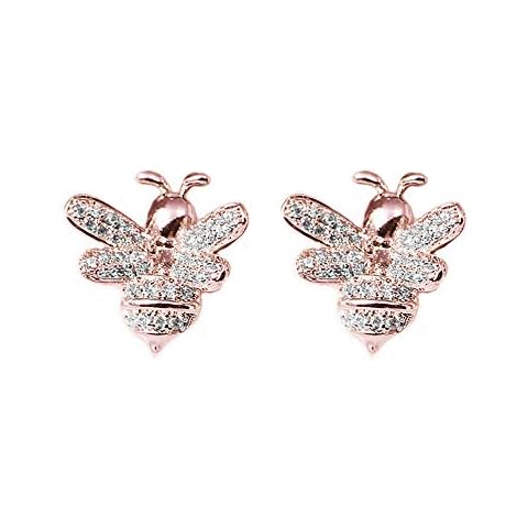 Crystal Bee Stud Earrings for Women Girls S925 Sterling Silver Cubic Zirconia Delicate Cute Animal Honeybee Small Studs Hypoallergenic Gift Jewelry Cover
