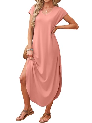 Image of RUMIA Summer Maxi Dresses for Women Cap Sleeve Long Sundress with Pockets