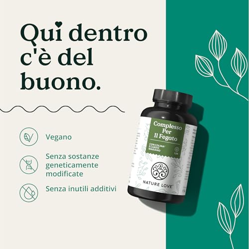 NATURE LOVE® Complesso epatico - 120 capsule - con cardo mariano, colina, estratto di carciofo, curcuma e zinco - Altamente dosato, vegano, testato in laboratorio e prodotto in Germania. - 4