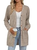 AUTOMET Women Long Cardigan Sweater Fall Lightweight Outfit Chunky 2026 Button Up Clothes with Pocket Coat Trendy Fashion Khaki L