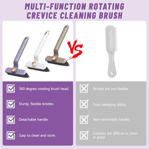 Huakaile 3 x 360° drehbare Fugendüse, 3-in-1 Reinigungsbürste mit harten Borsten, mit Haarspange und Spachtel, keine toten Ecken, drehende Fugendüse für den Haushalt (3 Farben)