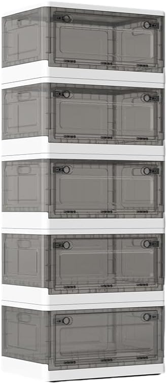Paquete de 5 cajas de almacenamiento plegables, contenedores de almacenamiento de plástico apilables de 17 galones con ruedas, caja de