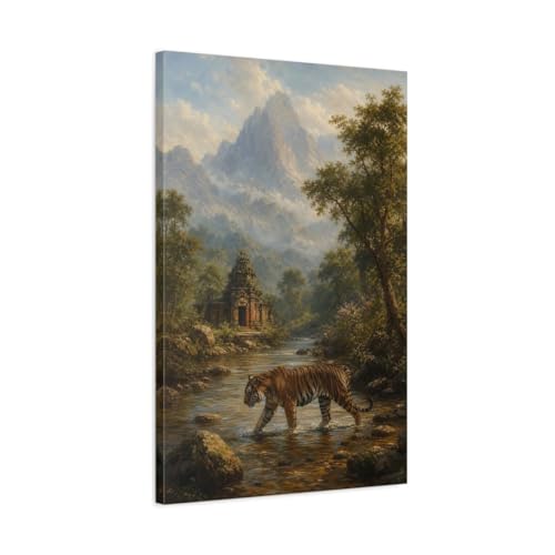 Tableau tigre bleu gris brumeux impression sur toile salon 50x75 cm