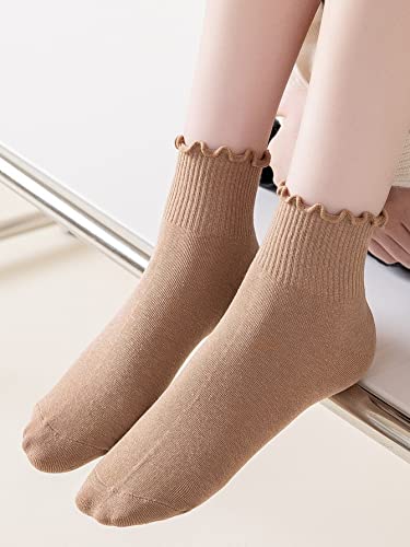 WDIRARA Women's 5 Pairs Lettuce Trim Ankle Socks Casual Socks Knit Socks4