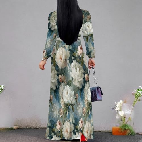 Image of PinkPatty Women's Long Sleeve Maxi Dress Plus Size Trendy Wedding Guest Dress with Pockets&Belt