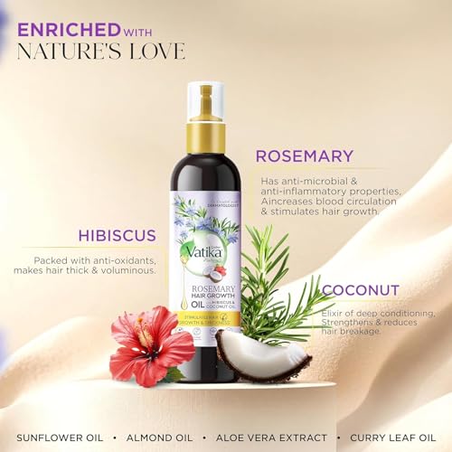 Image of DABUR Vatika Rosemary Hair Growth Oil With Hibiscus & Coconut Oil - 100Ml | Stimulates Hair Growth And Thickness | Reduces Hair Fall | Co-Created With Dermatologist | No Mineral Oil |Animal Test Free